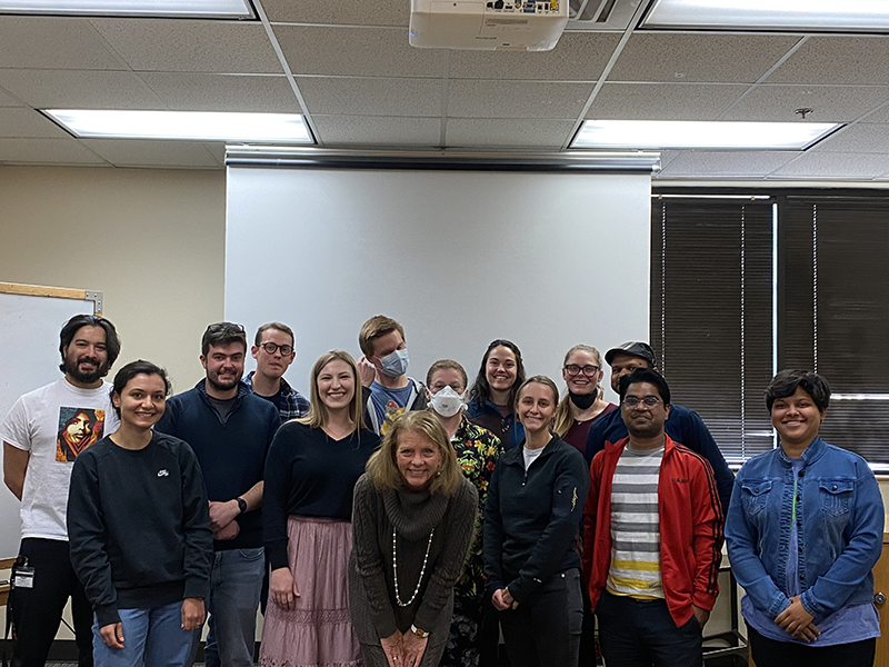 Nancy Gray with grad students and postdocs after the luncheon